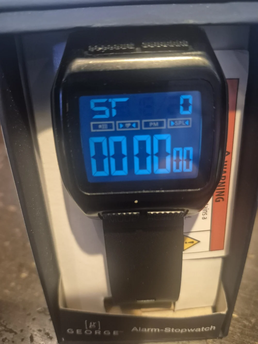 George Black Digital Watch with Blue Backlit Display